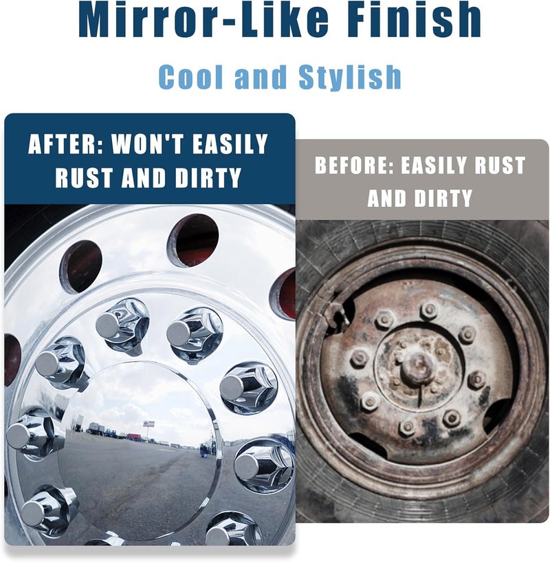Wehymne Axle Wheel Covers for Semi Truck - 2 Front Hub Covers with 33mm Thread-On Chrome Lug Nut Covers for Semi Truck (Installation Tool Included) - Image 5